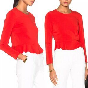 A.L.C. Women's Ann Long Sleeves Shirt Blouse Top 2 Red Peplum Crepe Zipper $325